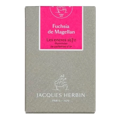 Image de Jacques Herbin 15063JT Un flacon d&#039;encre pailletée or pour stylo plume, roller, plume de verre et porte 50 ml, Fuchsia Magellan