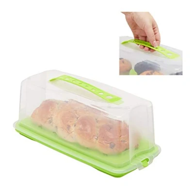 Image de relaxdays 10027899_53 boîte à gâteaux, rectangulaire, poignée, avec Couvercle, HxLxP: 15 x 37 16 cm, Vert/Transparent