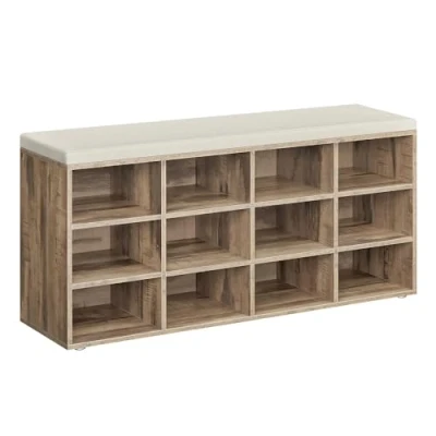 Image de VASAGLE Banc à Chaussures, Organiseur de Chaussures avec 12 Compartiments, Siège Rembourré, pour Entrée, Couloir, Placard, Marron Camel et Beige Cappuccino LHS012K02