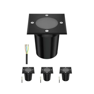 Image de ledscom.de 4 pièces luminaire encastré de sol RELI pour l&#039;extérieur, IP67, noir, carré, 11 x 11cm, 1x GU10 max. 15W, givré