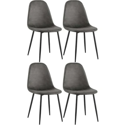 Image de CLP Lot De 4 Chaises Salle A Manger Napier I Surface D&#039;assise Matelassée Différents Revêtements Pieds en Metal Charge Max.150 Kg, Couleur:Noir, Matériel:Similicuir