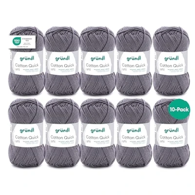 Image de Fil à tricoter/crocheter Gründl Cotton Quick Uni, 10 pelotes de 50 g (fil aux couleurs joyeuses 100 % coton, certifié OEKO TEX, / 125 m, grosseur d&#039;aiguilles : 3 4, x g), Mouse Grey