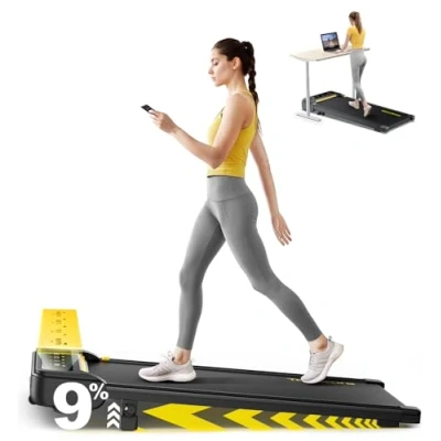 Image de Tapis de Course, Pente 9%,2 en 1 Marche électrique, 2.5 HP, Compact et Portable sous Le Bureau,10 km/h, télécommande, écran LED, Peu encombrant, pour Bureau à Domicile