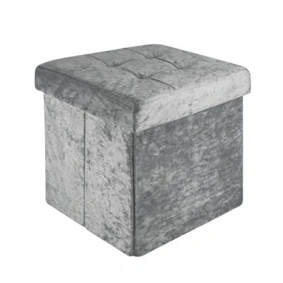 Image de Intirilife Pouf Pliable 30x30x30 cm en Velours Gris Cube de siège avec Couvercle et Espace Rangement Tissu Creux Sitzcube Repose Pieds Coffre