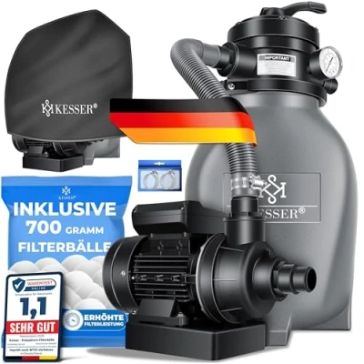 Image de KESSER® Filtre à sable filtration Balles filtrantes de 700 g, remplacent 25 kg filtrant piscine 10 mġ/h Système Réservoir pour piscine, noir