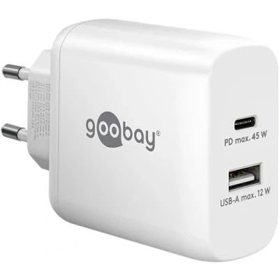Image de Goobay 65412 Double Chargeur 45 W/USB C &amp; USB A Rapide Power Delivery/Bloc d&#039;alimentation de Charge avec 2 Ports USB/Chargeur pour téléphone Portable, iPad, Tablette, etc.