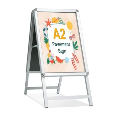 Image de STANDNEE Panneau de Trottoir Exterieur A2 Pavement Signe Cadre Double Face Affichage A Board Porte Affiche Pour La Publicité (Argent A2)