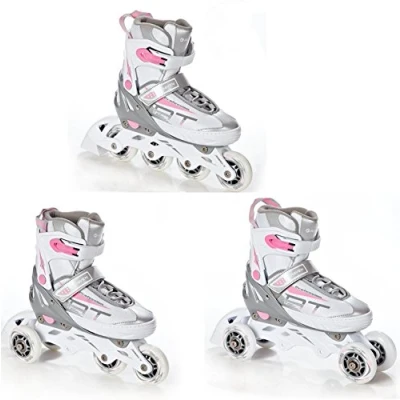 Image de Roller Profession Taille Ajustable et modulable RAVEN Blanc/Rose, 31 au 35, Version 3en1