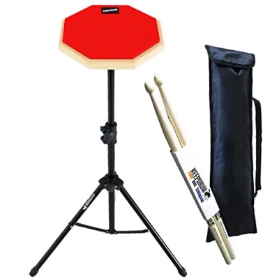 Image de keepdrum DP RD Set Practice Pad Rouge avec trépied et housse + baguettes