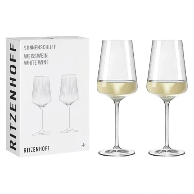 Image de RITZENHOFF 8000003 Lot de 2 verres à vin blanc 400 ml Série Sonnenschliff Dans un coffret cadeau moderne Fabriqué en Allemagne