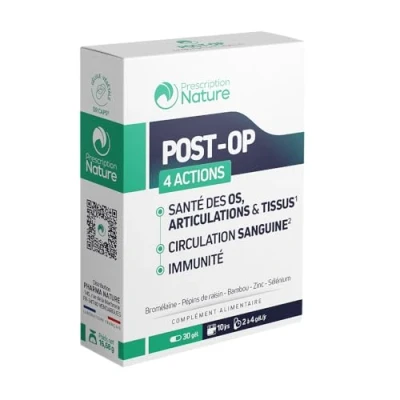 Image de Prescription Nature POSTOP Complément Alimentaire 4 Actions Tissus, Os, Circulation, Immunité Bromélaïne 4000 GDU, Formule Concentrée 30 Gélules