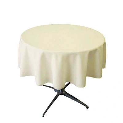Image de La Nappe Ronde en Lin Polyester Popeline, Polyester, Ivoire, 58&quot;