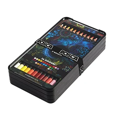 Image de POSCA Pencil Uni Mitsubishi Boîte Bento 36 Couleurs Crayons de Couleur à Base d&#039;Huile et Cire Multisupport Forte Intensité Chromatique Adapté aux Usages mixtes