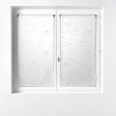 Image de douceur d&#039;intérieur, Paire de Voilages Passe Tringle (2 x 60 160 cm) Hoops Blanc, Voile Sablé Brodé