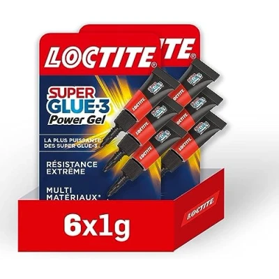 Image de Loctite Super Glue 3 Power gel mini dose lot de 6, colle forte enrichie en caoutchouc, ultra résistante, séchage immédiat, transparente, 6 tubes 1 g