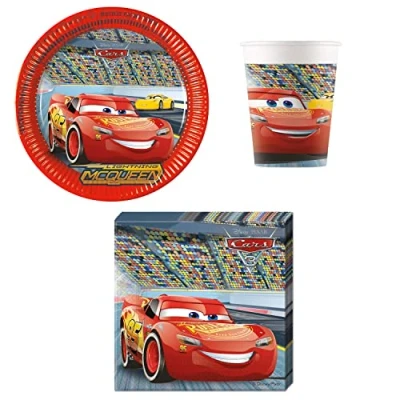 Image de Procos DY10273864 Cars Party Set Small, assiettes, serviettes et gobelets, décoration de table, d&#039;anniversaire