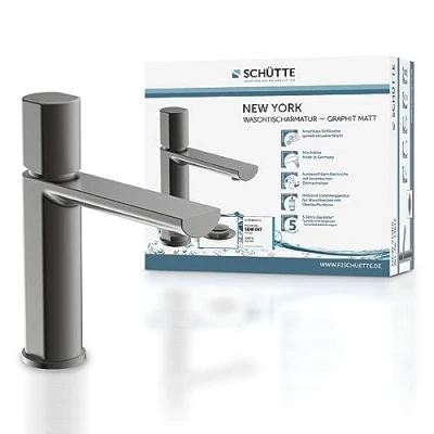 Image de Schütte New York 33612 mitigeur lavabo avec bonde de vidange, vanne pop up, robinet salle bain, monocommande pour graphite