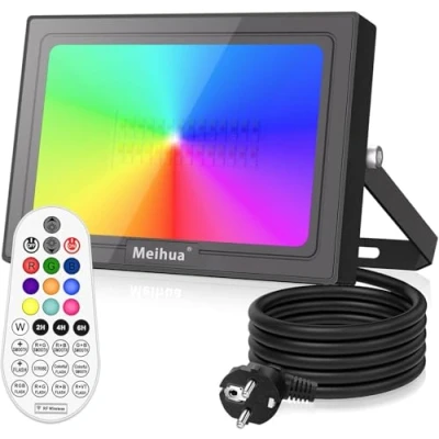 Image de MEIHUA RGB Projecteur exterieur led, 35W led Couleur, Spot Couleur avec 360 telecommande, Lampe IP66 12 couleurs 2 modes Eclairage pour Jardin Noël l&#039;éclairage Interieur