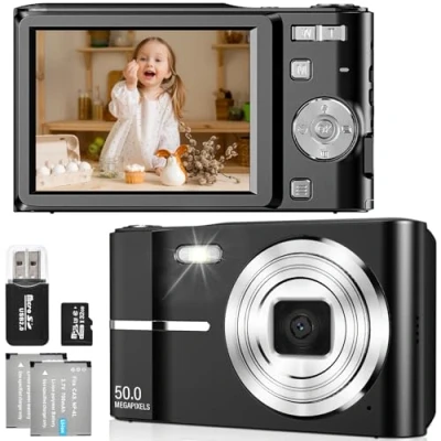 Image de FAYIBUY Appareil Photo Numérique 50MP 1080P FHD Compact Caméra avec Mise au Point Automatique Digital Camera Zoom 16X Carte SD de 32 Go pour Étudiant Adulte Débutant Cadeau