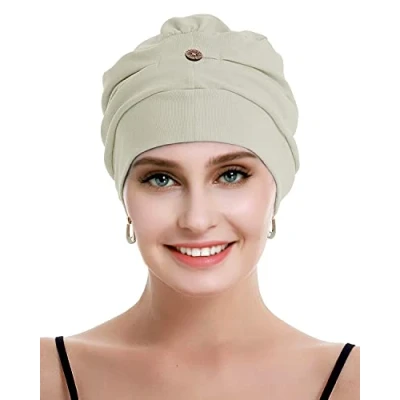 Image de Osvyo Turbans chimio pour femme Chapeau de perte cheveux Coton léger Emballage scellé Taille unique, gris chaud, unique