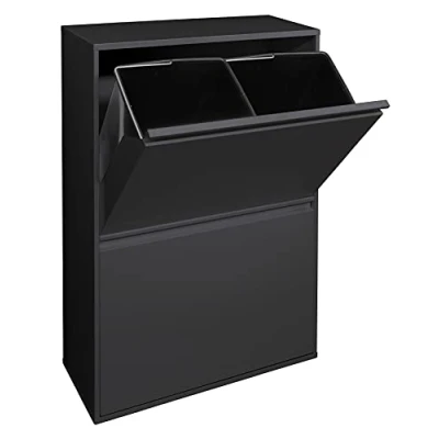 Image de ARREGUI Basic CR606 B Poubelle de Recyclage Cuisine 4 Bacs x 17 L (68 L) Tri Sélectif Rangements Meuble en Acier avec Seaux Sac noir