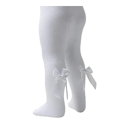 Image de Soft Touch Collants pour bébé fille avec nœuds style espagnol Coton majoritaire, Chevron blanc., 6 mois
