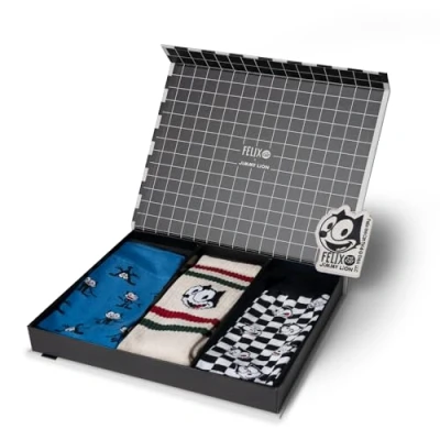 Image de Jimmy Lion Coffret Cadeau Chaussettes Felix the Cat. Pack de 2 paires casual et1 paire style sportif, mi mollet, taille 36 40.