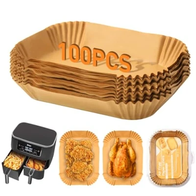 Image de Papier Cuisson Air Fryer 100 pcs, Sulfurisé Accessoires pour Double Stack XL SL400EU, AF400EU, AF300EU, 22x14cm Rectangulair Paper Liners Friteuse Sans Huile