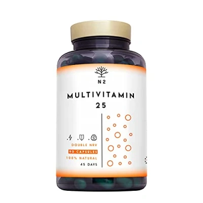 Image de Multivitamines et minéraux, 200% de la dose quotidienne, complexe vitaminique. Magnésium, Vitamine C, D, Zinc, B1, B6, B12. Vitamines pour Fatigue, 90 Capsules. N2 Natural Nutrition EU