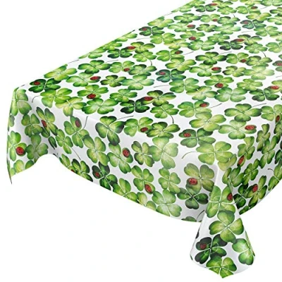 Image de Anro Nappe en toile cirée lavable, Motif coccinelle et trèfle, 220 x 140 cm