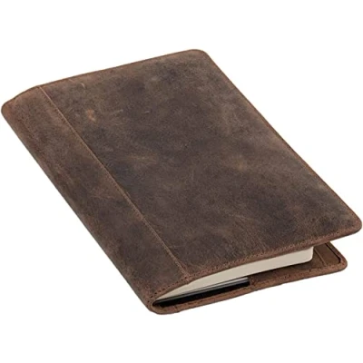 Image de Roberto Romano 48218 Couverture en cuir véritable pour carnet de notes Format A5 Avec marque page 8 compartiments cartes visite et passant stylo 22,5 x 15,5 cm Marron