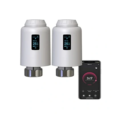 Image de Qiumi Zigbee Smart Thermostatic Radiator Valve, Prise en Charge de la télécommande par l’Application Life, Commande vocale Alexa et Google Assistant (OLED Display)