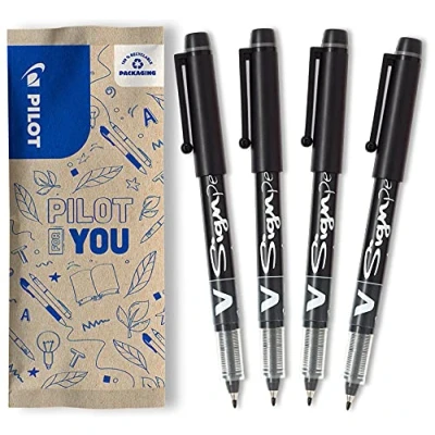 Image de PILOT 4 V Sign Pen Feutre d&#039;écriture à Encre Liquide pour un Tracé Fluide Séchage instantané Noir Pointe Moyenne
