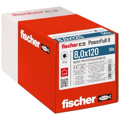 Image de fischer Vis de Renfort Powerfull FPF II CTF 8,0x120 revêtement zingué, Filetage Total, tête fraisée avec Empreinte Torx/Boîte 50