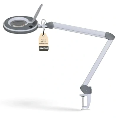 Image de Lumeno lampe loupe LED 8513GR intensité variable, avec grande lentille en verre 152 mm, luminosité réglable, convient comme de travail, aide à la lecture, 3 dioptries Gris