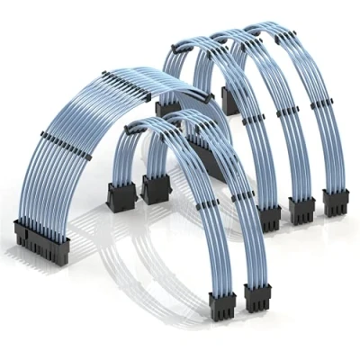 Image de LINKUP 30cm Extension de Câble PSU 18AWG Veste en Téflon Cuivre sans Oxygène Mod Personnalisé GPU PC avec Peigne Pack Unique┃1x24P (20+4)┃2x8P (4+4) CPU┃3x8 P (6+2) GPU┃300mm Bleu