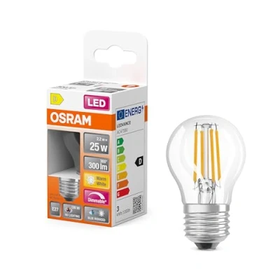 Image de OSRAM Superstar + Classic P Fil 25 LED lampe, E27, MiniBall Shape, 2,2W, 300LM, 2700K, Lumière blanche chaude, charge pour les yeux inférieure, dimmable