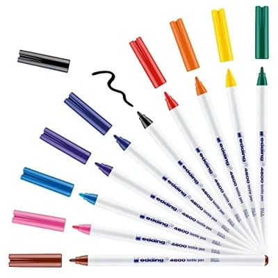 Image de edding 4600 feutre pour textiles étui de 10 couleurs (basic) pointe ronde 1 mm textile lavable en machine (60 C) décorer le tissu marqueur
