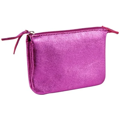 Image de Clairefontaine 400015C Porte Monnaie, Trousse 2 Compartiments 13x9cm en Véritable Cuir d&#039;Agneau, Cuirisé Framboise
