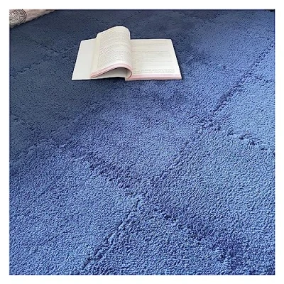 Image de 9/10 /12/16 Pièces Tapis De Sol en Mousse Puzzle Peluche avec Bordure, Dalles Moquette Carrées Emboîtables, Jeu Moelleux pour Salon Chambre, 12 X Po(Size:16Tiles,Color:Bleu Marine)