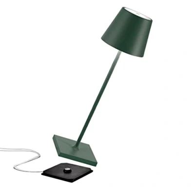 Image de Zafferano [Amazon Exclusive] Poldina Pro Lampe de Table LED Sans Fil Rechargeable, Touch Dimmer, IP65 Intérieur/Extérieur, Aluminium H38cm avec Chargeur Multiple USB (EU/UK/US), Vert foncé LD0340M3x1