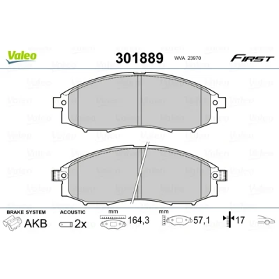 Image de VALEO 301889 Jeu de plaquettes frein FIRST Essieu avant contact signal d&#039;usure inclus sans tôle anti bruit NISSAN: Pick Up, Navara up