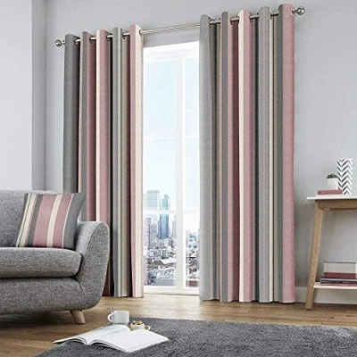 Image de Fusion Whitworth Stripe Paire de Rideaux à œillets 100 Pour cent Coton Rose Curtains: 90 Width x Drop (229 229cm)