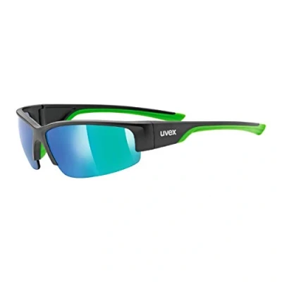 Image de uvex Sportstyle 215 Lunettes de Sport pour Hommes et Femmes Effet Miroir Confort Maintien Parfait Sans Points Pression Black Matt Green/Green One Size
