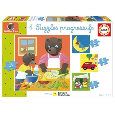 Image de Educa 4 Puzzles Enfants Progressifs Petit Ours Brun. pour développement, agilité et Amusement Les garçons Filles. Recommandé Plus 3 Ans (19884)