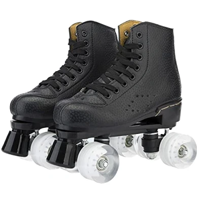 Image de Patins à roulettes Réglables Roller Skates Classiques Double Rangée avec Roues Lumineuses 4 en Cuir PU Roulements ABEC 5 pour Débutants Femmes Hommes
