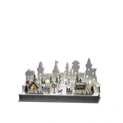 Image de Konstsmide 3257 210 Château en bois avec fonction d&#039;alimentation sélectionnable, minuterie 6H, 12 diodes blanc chaud, fonctionne sur piles et USB, intérieur, câble blanc, 2 AA 1,5 V (non