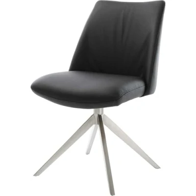 Image de Chaise pivotante Elso Flex cuir de vache noir pied croisé large acier inoxydable brossé pivotement sur 360 fonction bascule ressorts ensachés