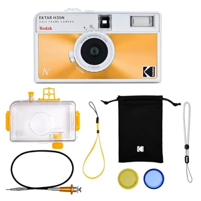 Image de KODAK EKTAR H35N Kit Premium Appareil Photo Demi Cadre, 35 mm, réutilisable, sans Mise au Point, Fonction Ampoule, Filtre étoile intégré, Objectif amélioré (Film et Pile AAA Non Inclus) (orange glacé)