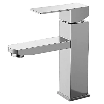 Image de robinet salle bain acier inoxidable levier unique eau chaude et froide avec 2 tuyaux inclus mitigeur lavabo de robinets